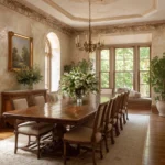 Dining Room Decor: The Harmony of Venetian Plaster and flower arrangement